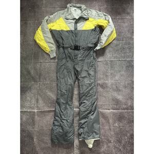 Men's Vintage 90's Nils USA Neon Yellow Silver Color Block Snow Ski Suit Sz XL